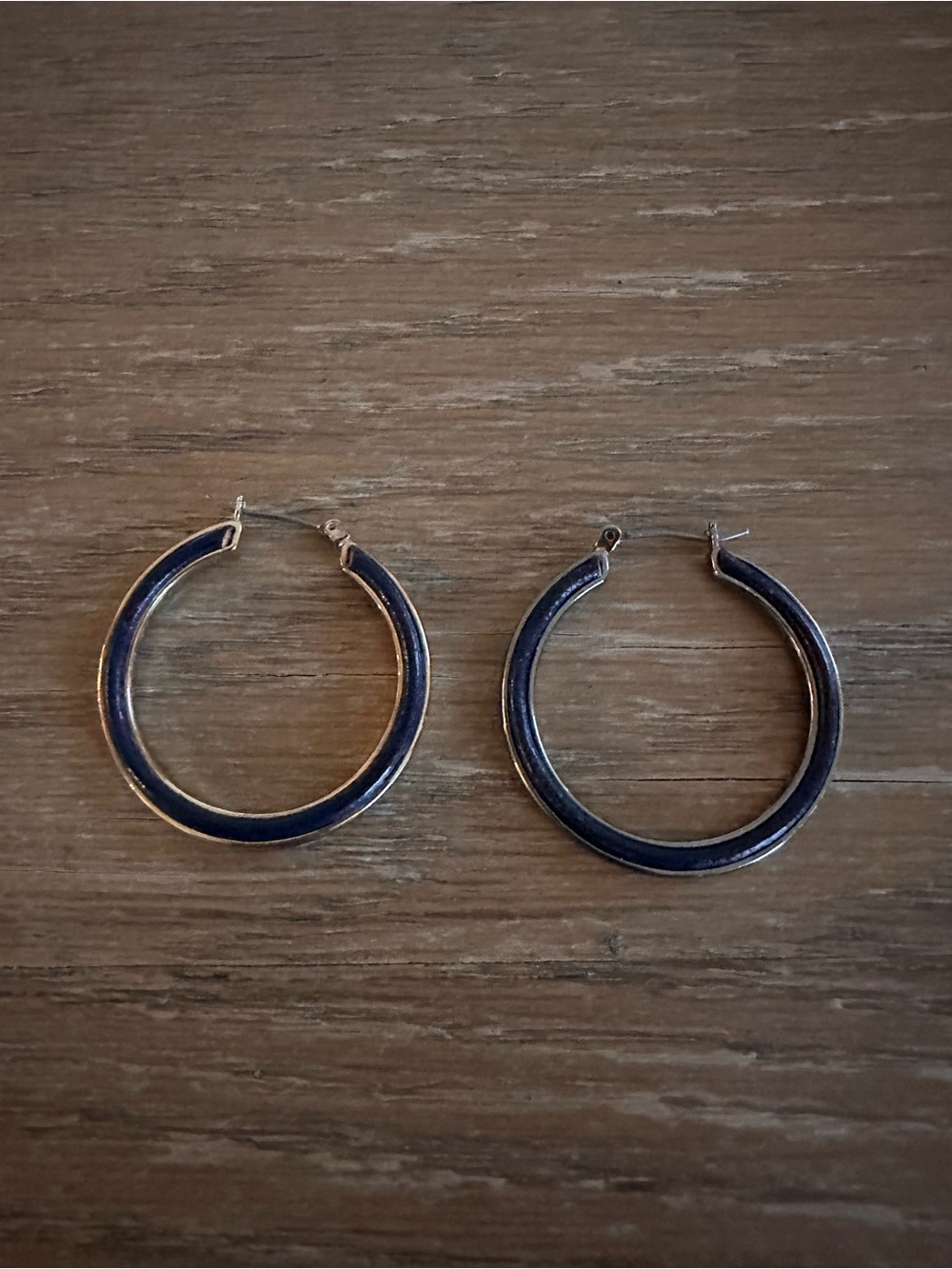 LOFT Navy Blue & Silver Hoop Earrings Large Enamel Hoops